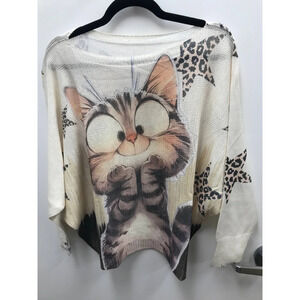 POCATG C Loowie The Cutest Cat Knit Printed Sweater One Size